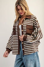 Cocoa Milk Striped Batwing Button Down Knit Shacket
