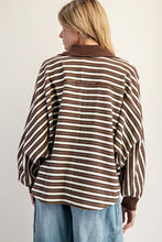 Cocoa Milk Striped Batwing Button Down Knit Shacket