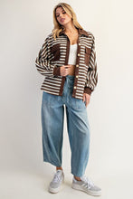 Cocoa Milk Striped Batwing Button Down Knit Shacket
