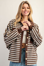 Cocoa Milk Striped Batwing Button Down Knit Shacket