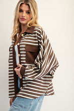 Cocoa Milk Striped Batwing Button Down Knit Shacket