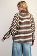 Cocoa Milk Striped Batwing Button Down Knit Shacket