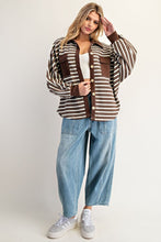 Cocoa Milk Striped Batwing Button Down Knit Shacket