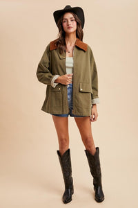 Light Olive Corduroy Collared Cotton Chore Jacket
