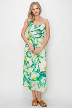 Green Tropical Floral Chiffon Dress