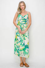 Green Tropical Floral Chiffon Dress
