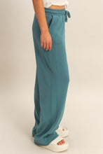 Dark Teal Elastic Waist Wide-leg Pants