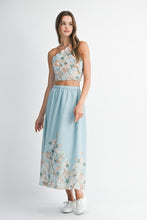 Blue Floral Scallop Halter Neck Crop Top And Skirt Set