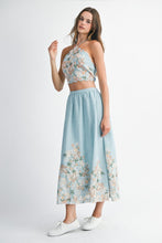 Blue Floral Scallop Halter Neck Crop Top And Skirt Set