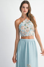 Blue Floral Scallop Halter Neck Crop Top And Skirt Set