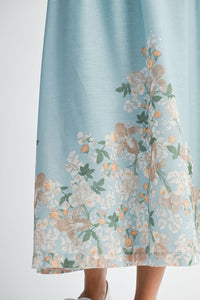 Blue Floral Scallop Halter Neck Crop Top And Skirt Set