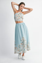 Blue Floral Scallop Halter Neck Crop Top And Skirt Set