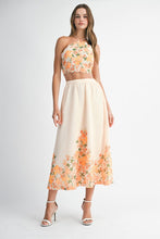Orange Floral Scallop Halter Neck Crop Top And Skirt Set