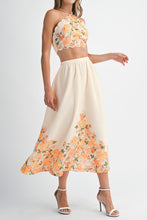 Orange Floral Scallop Halter Neck Crop Top And Skirt Set