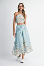 Blue Floral Scallop Halter Neck Crop Top And Skirt Set