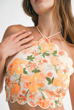 Orange Floral Scallop Halter Neck Crop Top And Skirt Set
