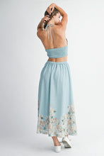 Blue Floral Scallop Halter Neck Crop Top And Skirt Set