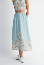 Blue Floral Scallop Halter Neck Crop Top And Skirt Set