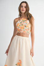 Orange Floral Scallop Halter Neck Crop Top And Skirt Set