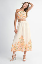 Orange Floral Scallop Halter Neck Crop Top And Skirt Set