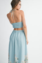 Blue Floral Scallop Halter Neck Crop Top And Skirt Set