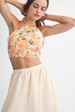 Orange Floral Scallop Halter Neck Crop Top And Skirt Set