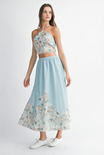 Blue Floral Scallop Halter Neck Crop Top And Skirt Set
