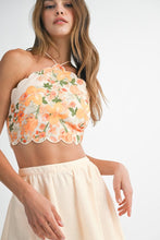 Orange Floral Scallop Halter Neck Crop Top And Skirt Set