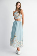 Blue Floral Scallop Halter Neck Crop Top And Skirt Set