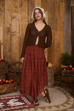 Brown Bell Sleeve Front Button Crochet Knit Cardigan