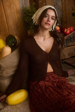 Brown Bell Sleeve Front Button Crochet Knit Cardigan