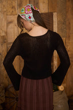 Black Bell Sleeve Front Button Crochet Knit Cardigan