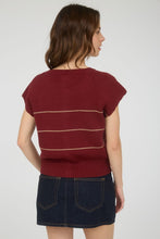 Burgundy Stripe Button Down Short Sleeve Knit Cardigan