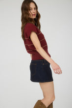 Burgundy Stripe Button Down Short Sleeve Knit Cardigan
