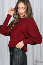 Burgundy Textured Long Puff Sleeve Sweater Top