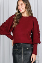 Burgundy Textured Long Puff Sleeve Sweater Top