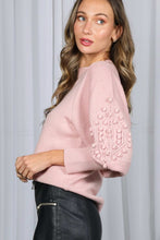 Blush Textured Long Puff Sleeve Sweater Top