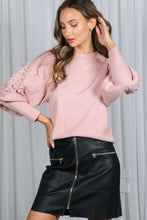 Blush Textured Long Puff Sleeve Sweater Top