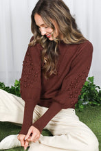 Brown Textured Long Puff Sleeve Sweater Top