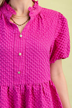 Magenta Seersucker Puff Sleeve Mini Dress