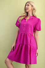 Magenta Seersucker Puff Sleeve Mini Dress