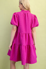 Magenta Seersucker Puff Sleeve Mini Dress