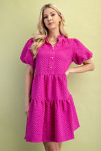 Magenta Seersucker Puff Sleeve Mini Dress