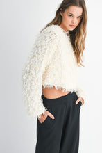 Cream Mesh Feather Textured Long Sleeve Pull Over Top
