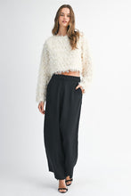 Cream Mesh Feather Textured Long Sleeve Pull Over Top