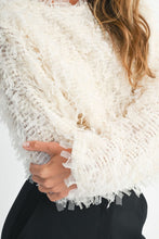 Cream Mesh Feather Textured Long Sleeve Pull Over Top