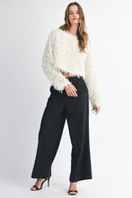 Cream Mesh Feather Textured Long Sleeve Pull Over Top