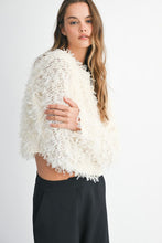 Cream Mesh Feather Textured Long Sleeve Pull Over Top