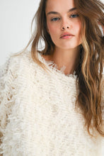 Cream Mesh Feather Textured Long Sleeve Pull Over Top