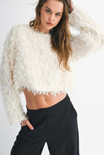 Cream Mesh Feather Textured Long Sleeve Pull Over Top